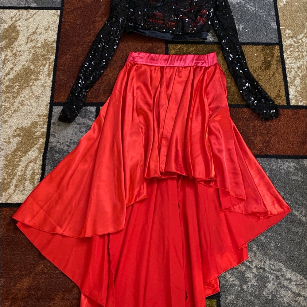 ♥️teen dance outfit swarovski black top, red skirt